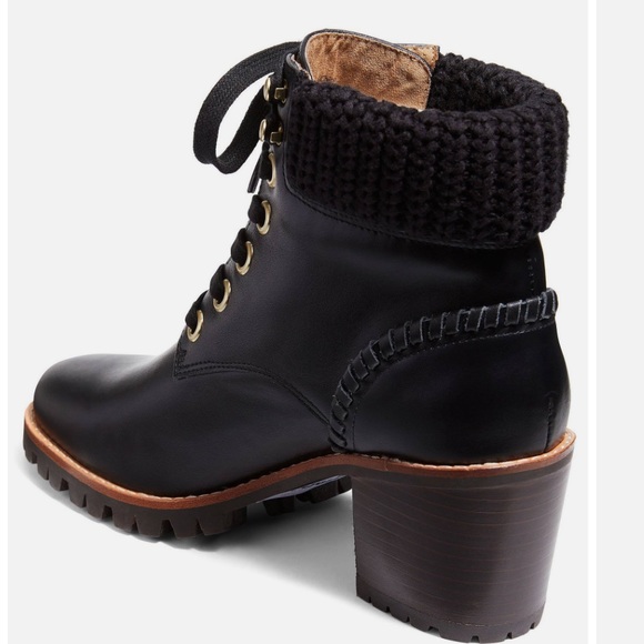 NWT JACK ROGERS Harper hiker knit heeled black leather boots size 9 - Picture 3 of 12